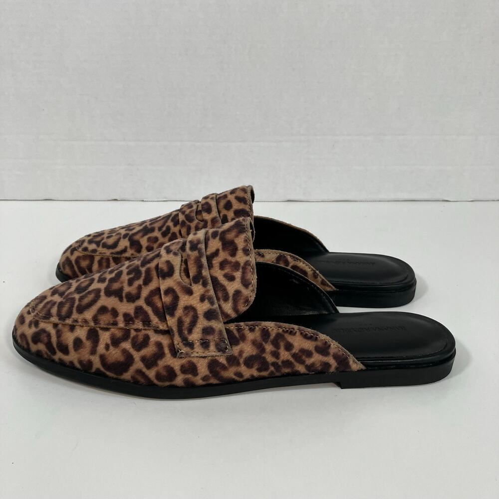 Banana Republic Sz 8 Animal Print Faux-fur Vegan Leather Loafer Mule Slip-ons